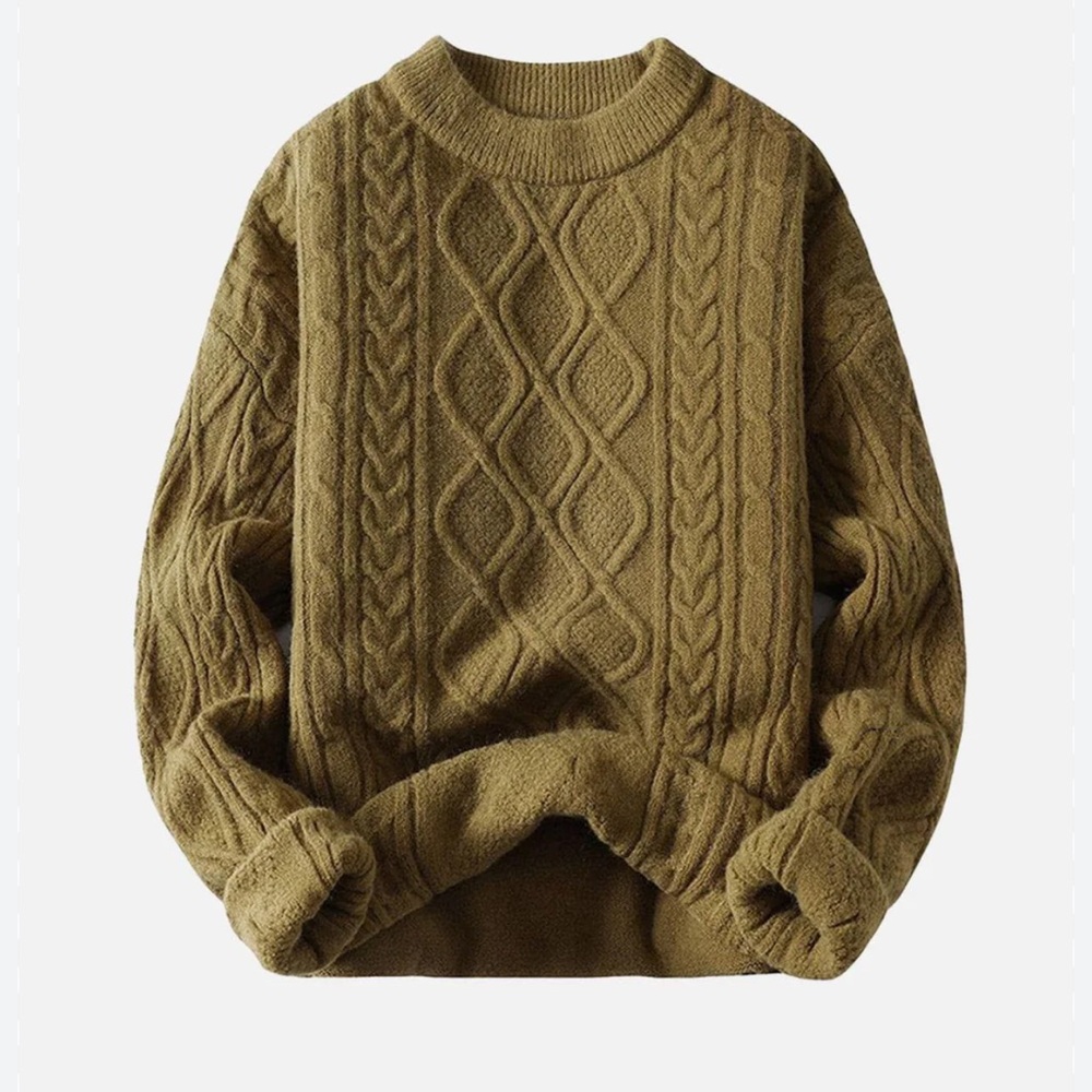 Aelfric Eden chartreuse yellow tan‎ cable knit sweater size Large